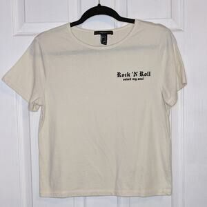 Forever 21 Cream Rock N Roll Saved My Soul Cotton T Shirt S